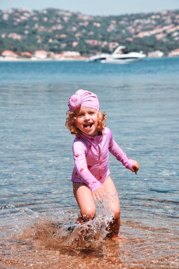 Bonnet de bain pour fille rose en forme de turban