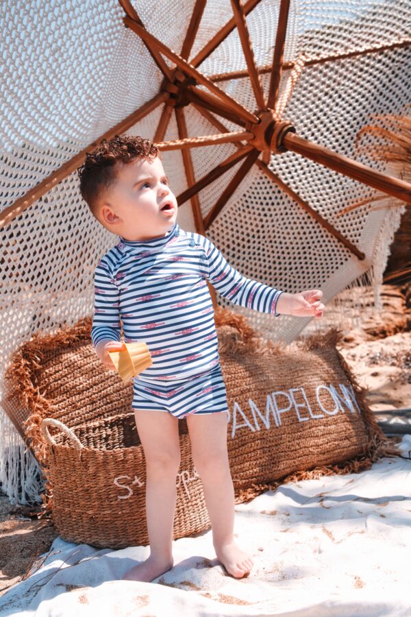 Ensemble baignade t-shirt manches longues + short boxer de bain pour garçon, Anti UV de 6  à 24 mois et de 2 ans à 8 ans.